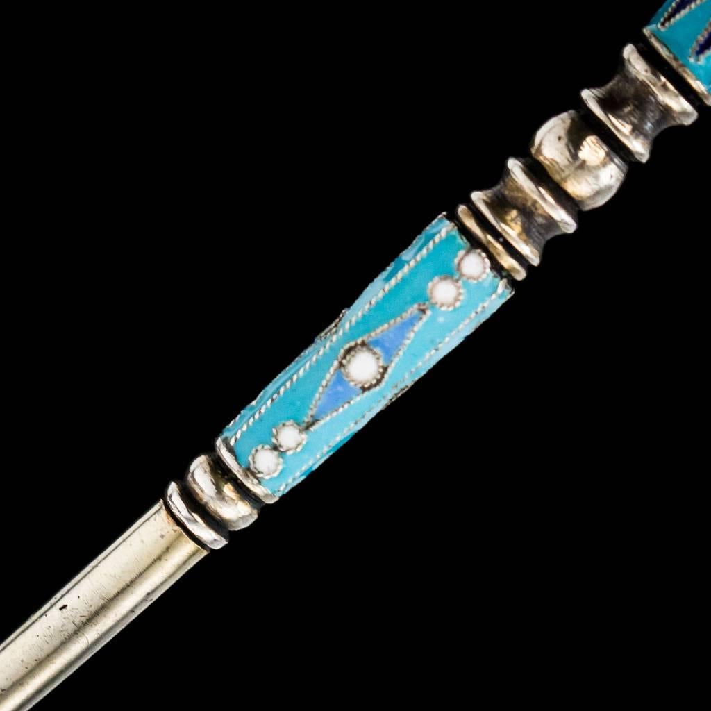 Antique 20th Century Russian Solid Silver & Cloisonne Enamel Spoon, circa 1900 2