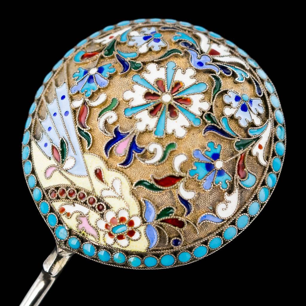 Antique 20th Century Russian Solid Silver and Cloisonne Enamel Spoon, circa 1910 1