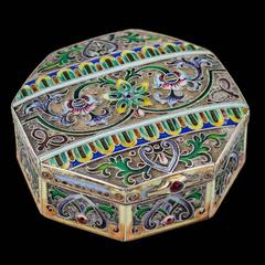 Antike russische 11 Artel Schnupftabakdose aus massivem Silber und Emaille des 20