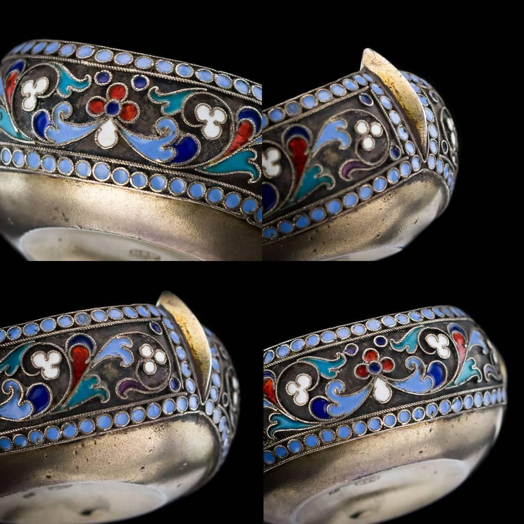 19th Century Antique Russian Solid Silver and Enamel Pair of Kovsh, Moscow, circa 1895