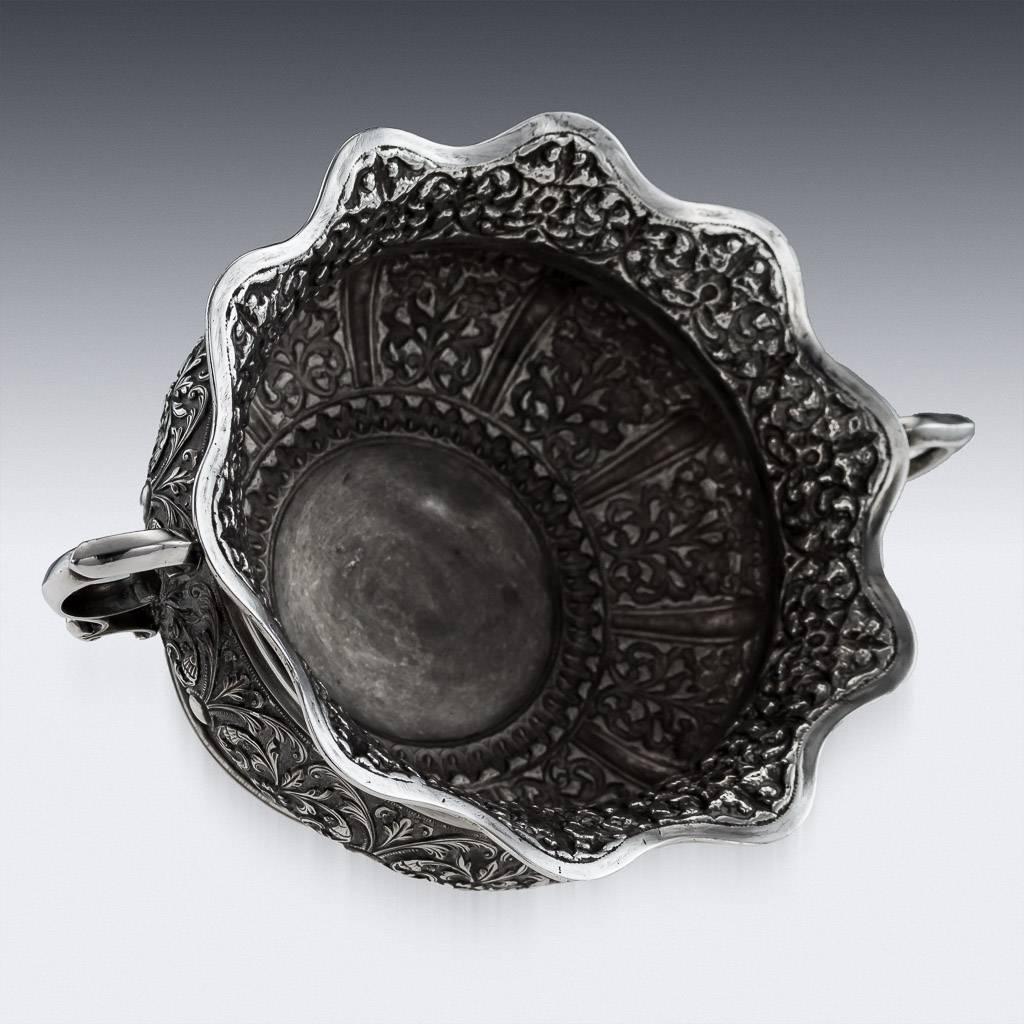 19th Century Antique Rare Indian Cutch Oomersi Mawji Solid Silver Bowl, circa 1880