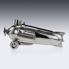 Compagnon fumeur d'avion en argent massif Art Déco allemand ancien:: circa 1930
