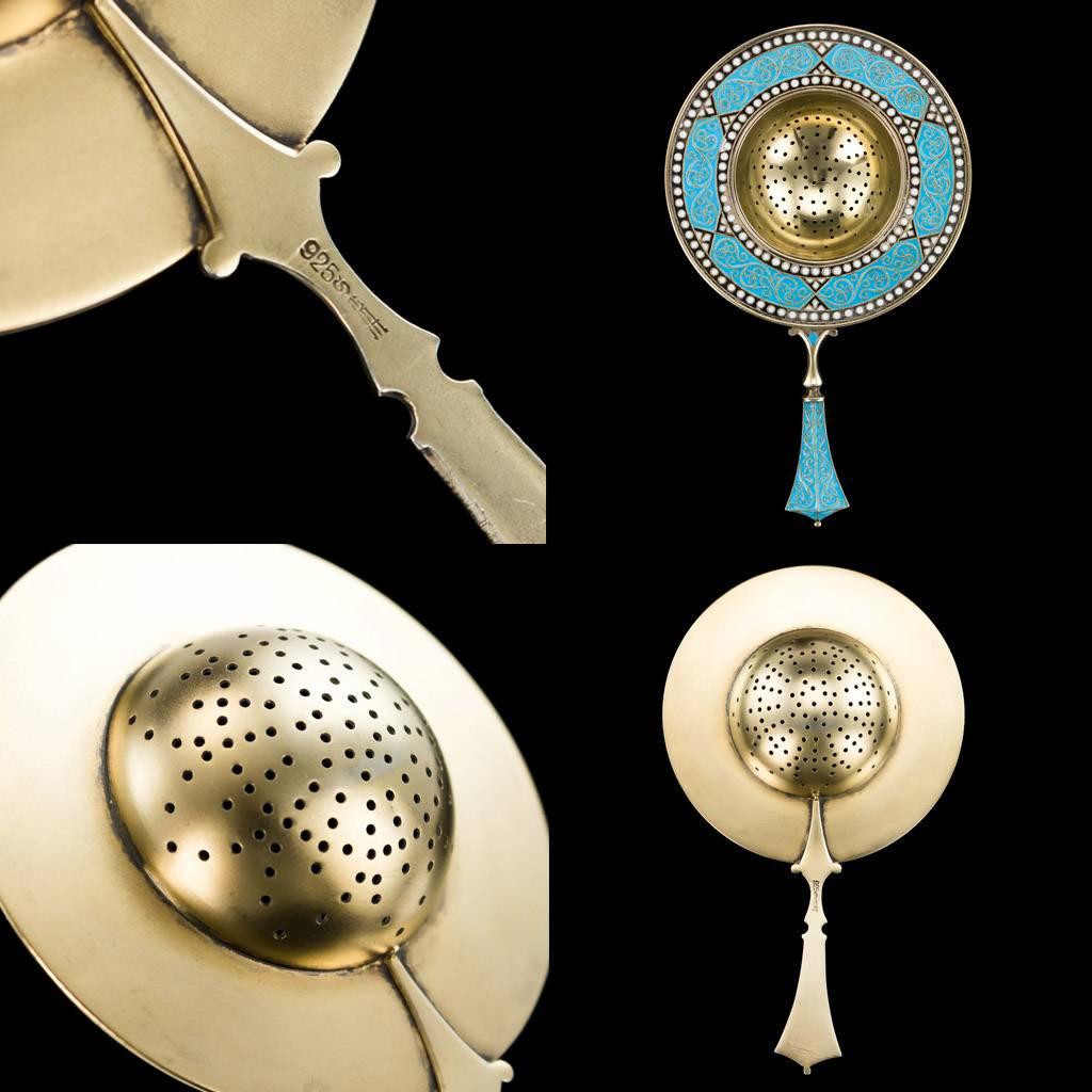 Antique Norwegian Solid Silver & Enamel Spoons & Strainer, Andersen, circa 1890 In Excellent Condition In Royal Tunbridge Wells, Kent