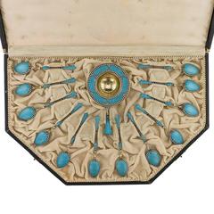 Cuillères norvégiennes antiques en argent massif & Cuillères en émail & Passoire:: Andersen:: circa 1890