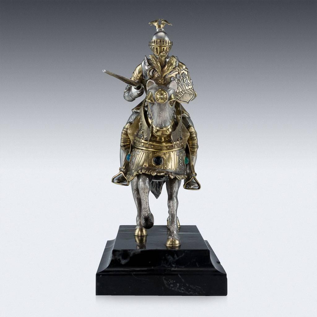 Antique 20th Century German Solid Silver Knight Horseman Figure, circa 1910 In Excellent Condition In Royal Tunbridge Wells, Kent