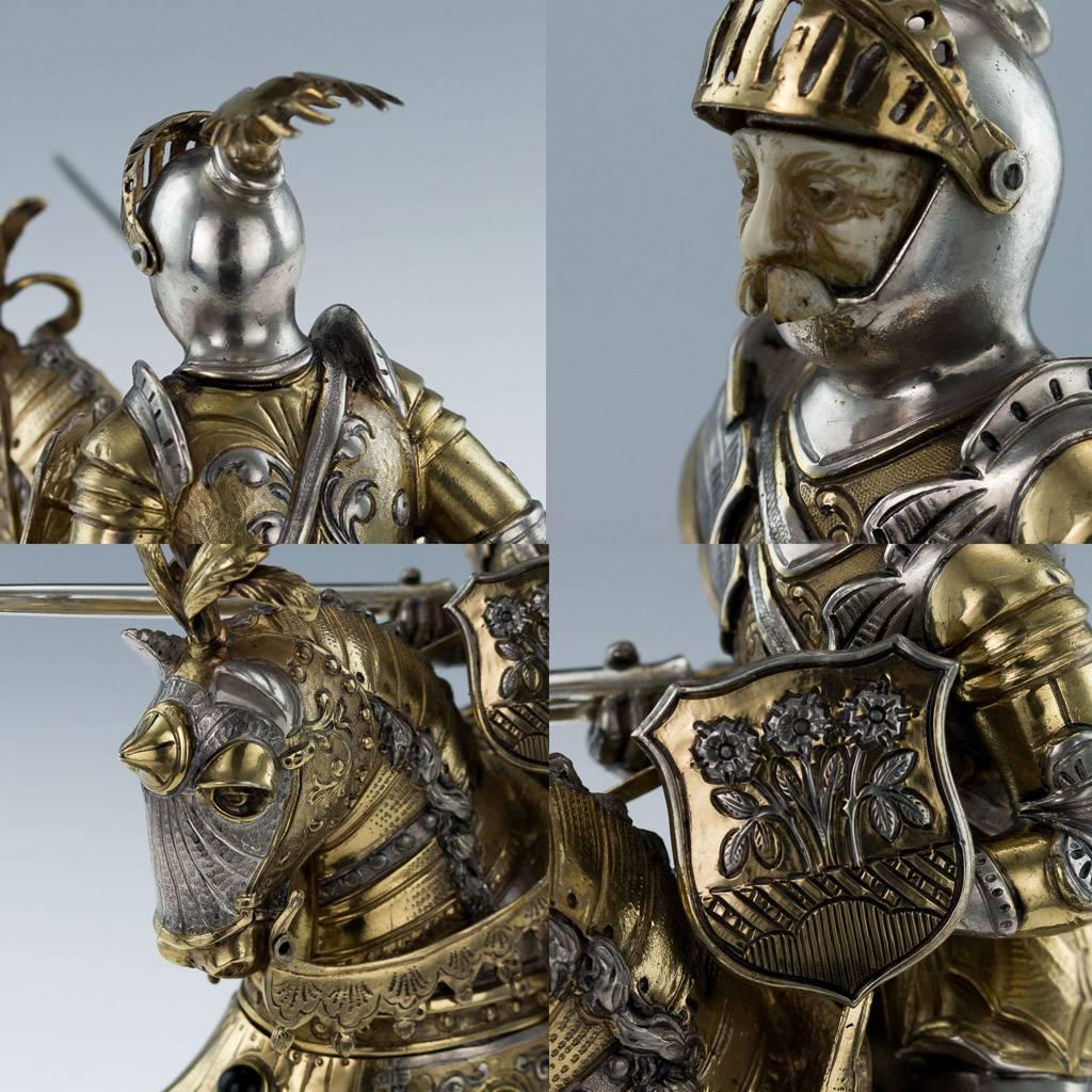 Antique 20th Century German Solid Silver Knight Horseman Figure, circa 1910 4