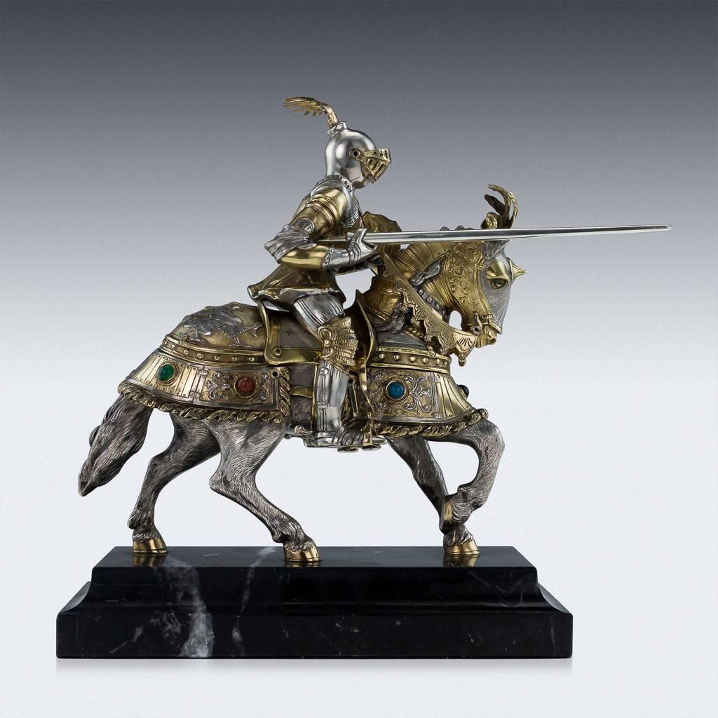 Sterling Silver Antique 20th Century German Solid Silver Knight Horseman Figure, circa 1910