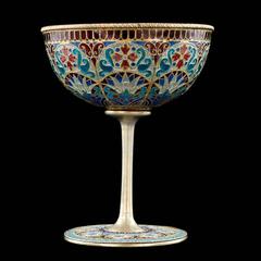 Antique Russian Ovchinnikov Solid Silver & Plique-a-jour Enamel Cup, circa 1890
