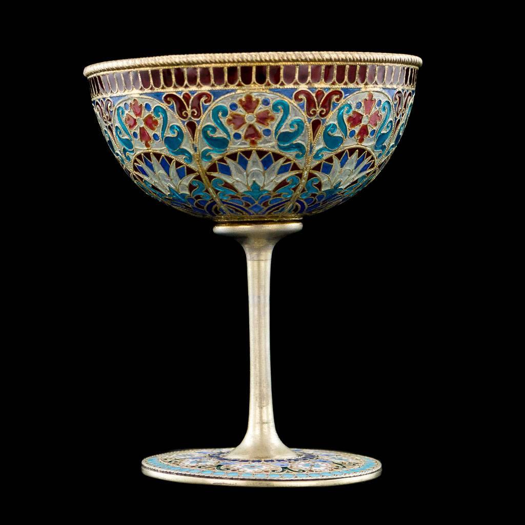 Antique Russian Ovchinnikov Solid Silver & Plique-a-jour Enamel Cup, circa 1890 In Excellent Condition In Royal Tunbridge Wells, Kent
