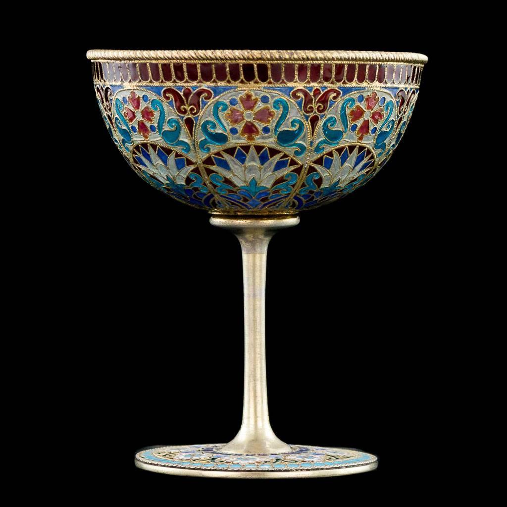 19th Century Antique Russian Ovchinnikov Solid Silver & Plique-a-jour Enamel Cup, circa 1890