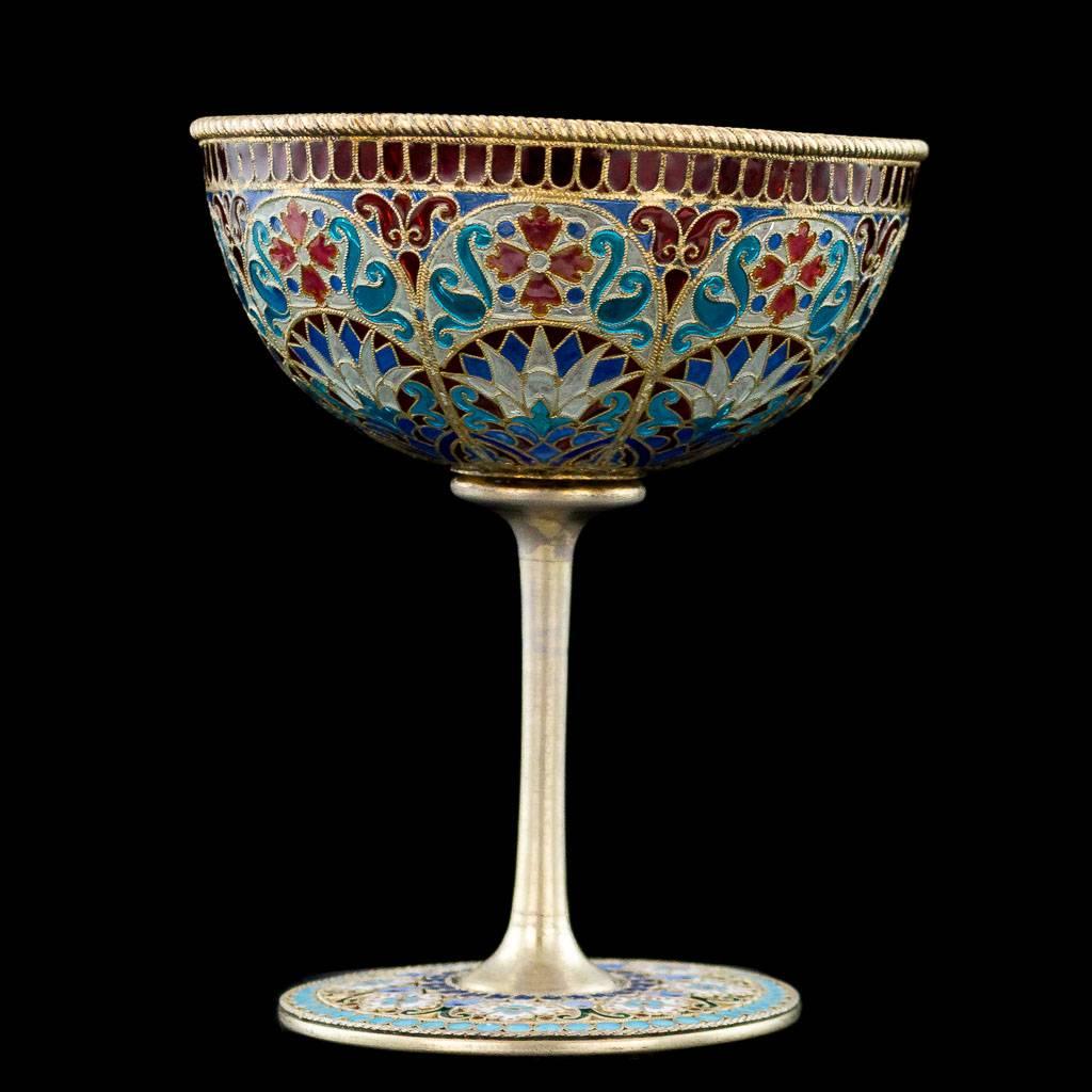 Antique Russian Ovchinnikov Solid Silver & Plique-a-jour Enamel Cup, circa 1890 1