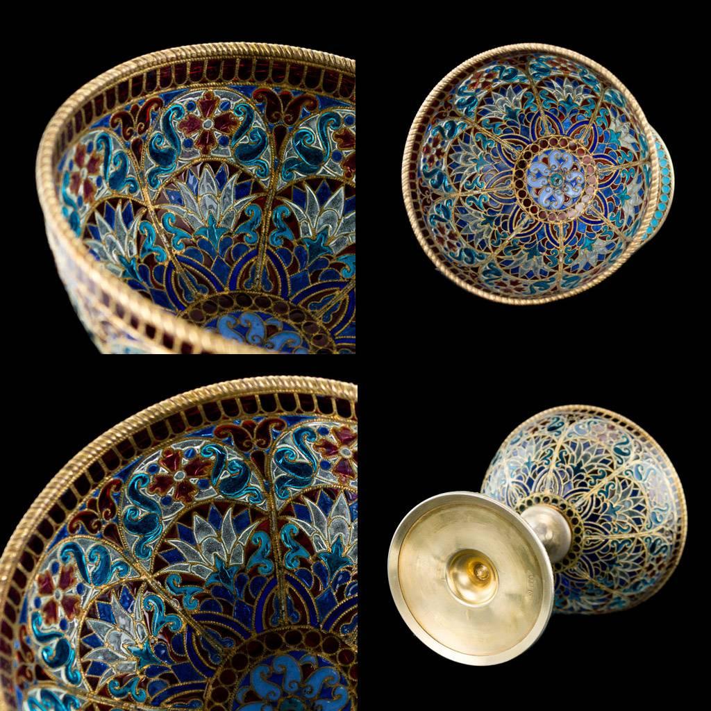 Antique Russian Ovchinnikov Solid Silver & Plique-a-jour Enamel Cup, circa 1890 2