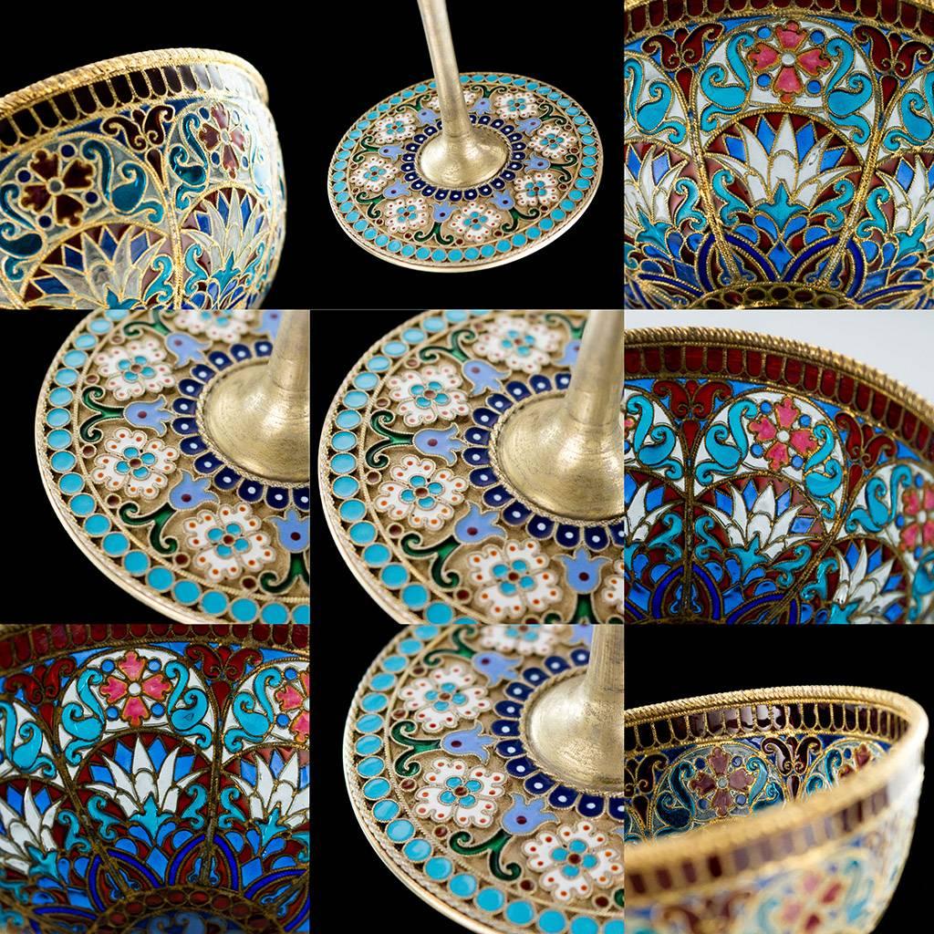 Antique Russian Ovchinnikov Solid Silver & Plique-a-jour Enamel Cup, circa 1890 4