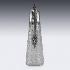 Victorian Solid Silver and Cut Glass Claret Jug, Walker & Hall, circa 1891