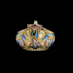 Antique 19th Century Russian Solid Silver & Shaded Enamel Kovsh, Maria Semenova