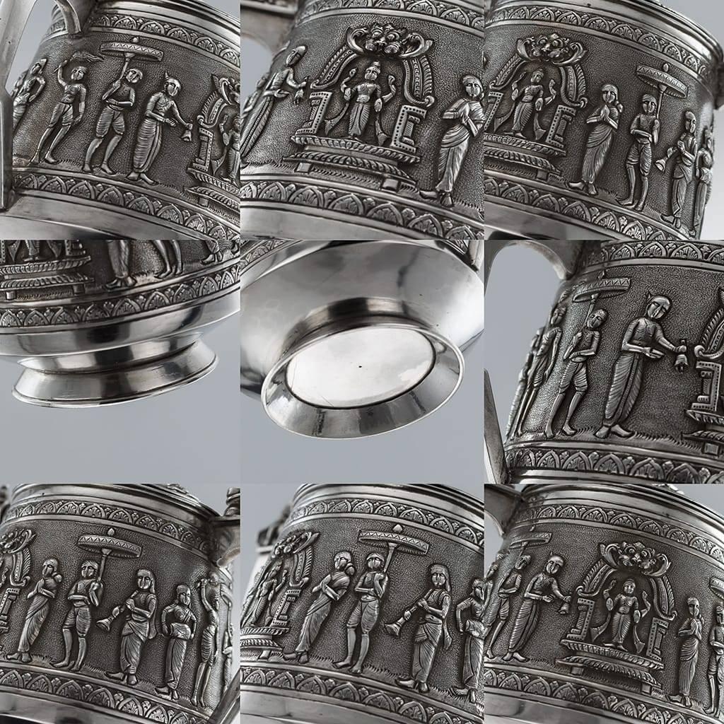 Antique 19th Century Indian Solid Silver Swami Tea Set, P. Orr Manner, Madras In Excellent Condition In Royal Tunbridge Wells, Kent