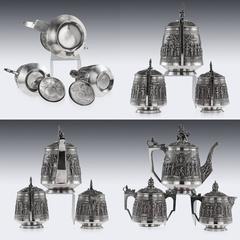 Antique 19th Century Indian Solid Silver Swami Tea Set, P. Orr Manner, Madras