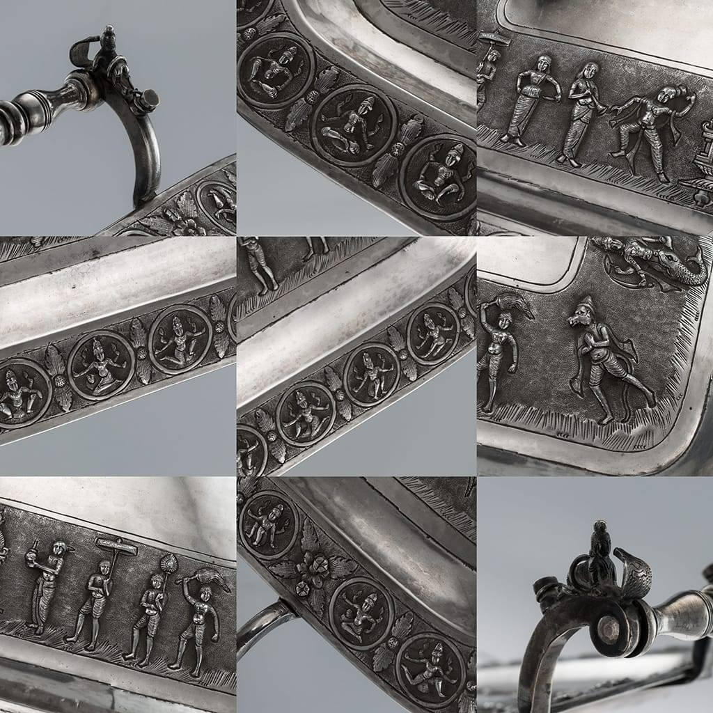 Antique 19th Century Indian Solid Silver Swami Tea Set, P. Orr Manner, Madras 1