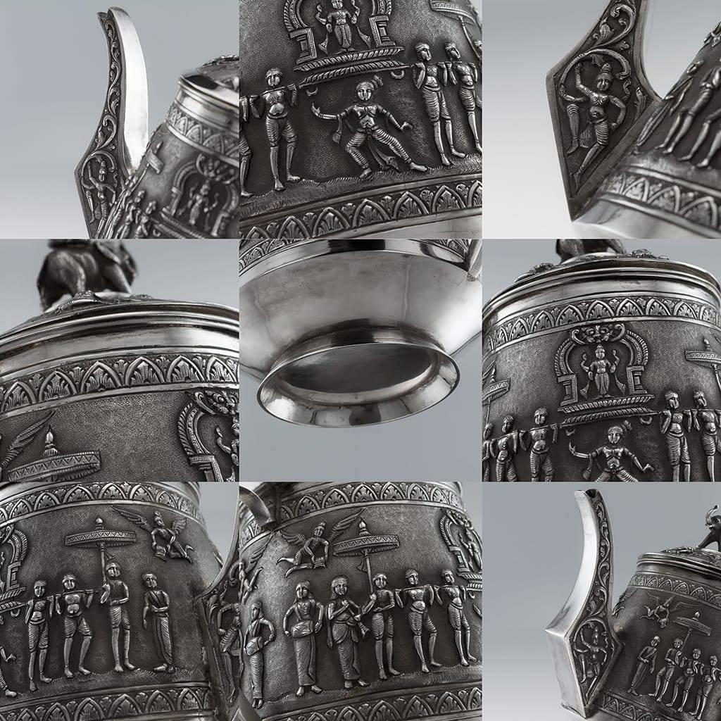 Antique 19th Century Indian Solid Silver Swami Tea Set, P. Orr Manner, Madras 3
