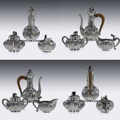 Antique 20th Century Japanese Meiji Solid Silver Coffee Set, Arthur & Bond