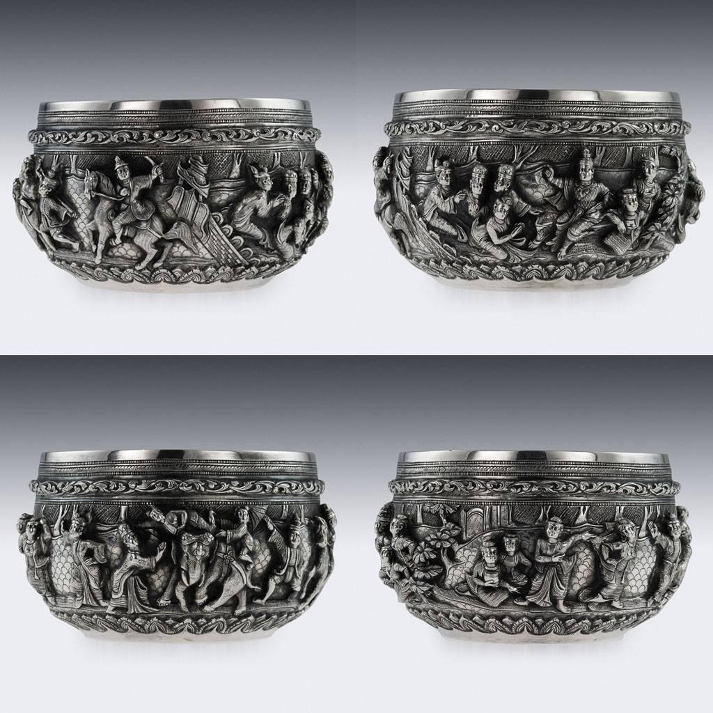 Antique 19th Century Burmese Maung Shwe Yon Brothers Solid Silver Bowls In Excellent Condition In Royal Tunbridge Wells, Kent