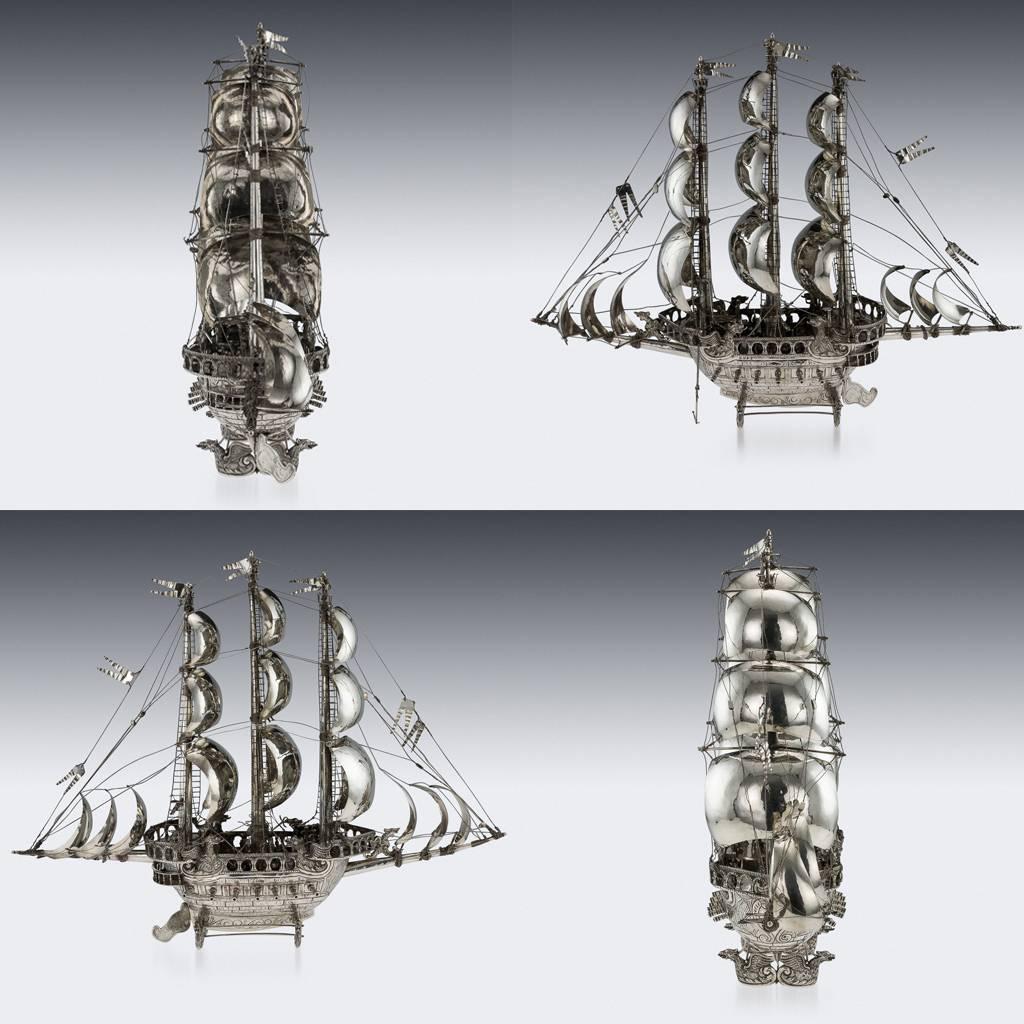 Description

Antique 20th century German very impressive solid silver model of a ship, called a 