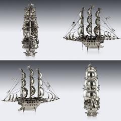 Antique 20th Century German Solid Silver Impressive Large Neff Galleon Ship