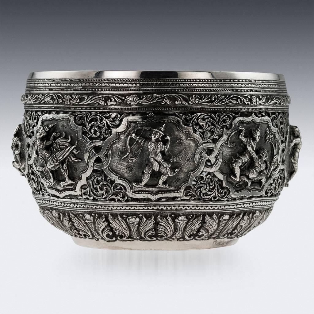 Antique 19th Century Burmese Maung Yin Maung Solid Silver Bowl, Rangoon In Excellent Condition In Royal Tunbridge Wells, Kent