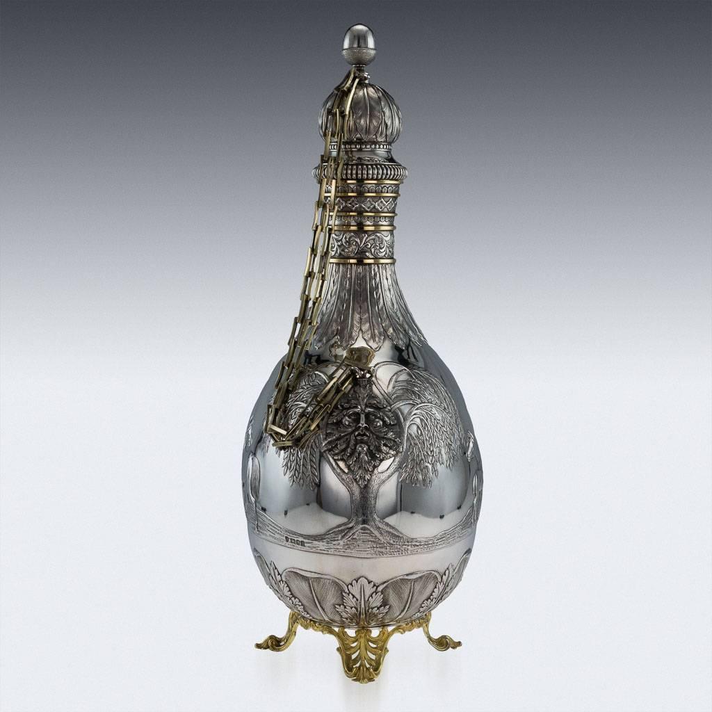 English Stunning 20th Century Monumental Solid Silver Pilgrim Flask, Edward Barnard