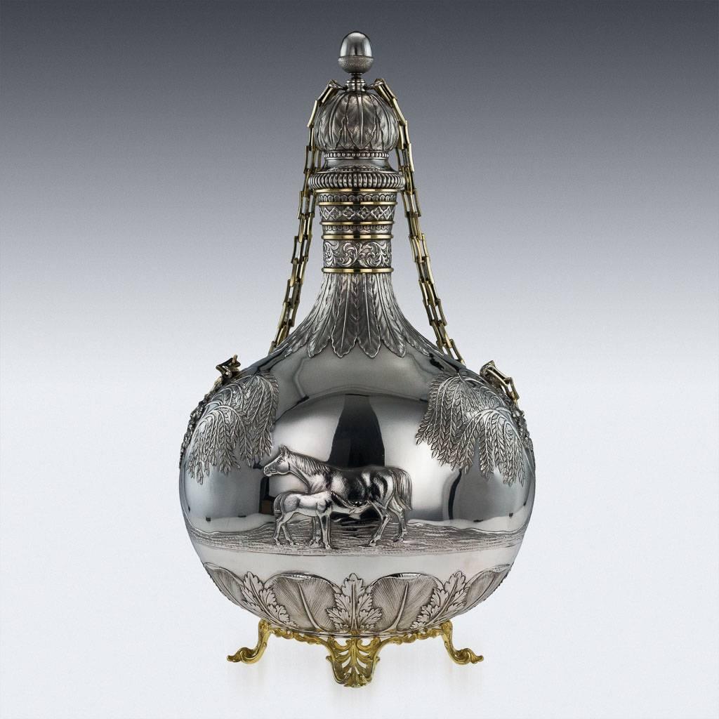 Georgian Stunning 20th Century Monumental Solid Silver Pilgrim Flask, Edward Barnard