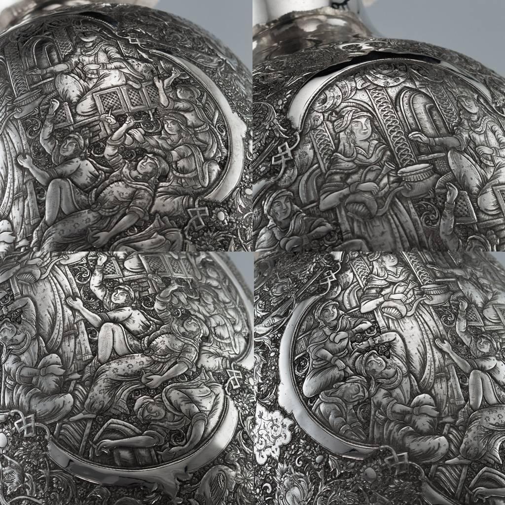 Antique 20th Century Persian Solid Silver Massive Pair of Vases, Isfahan, 1920 1