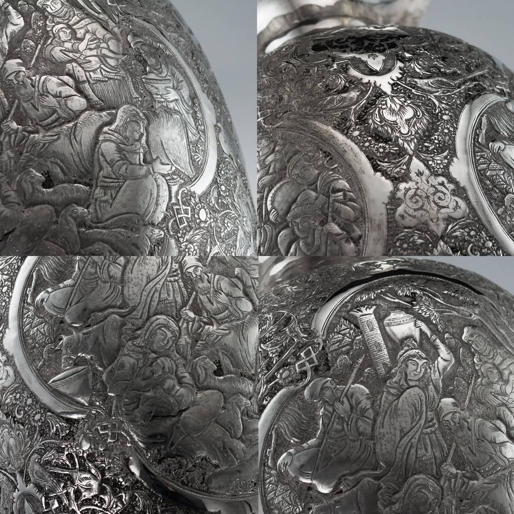 Antique 20th Century Persian Solid Silver Massive Pair of Vases, Isfahan, 1920 3