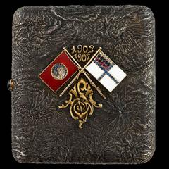 Antique Russian, Japanese Campaign Solid Silver Cigarette Case, circa 1910