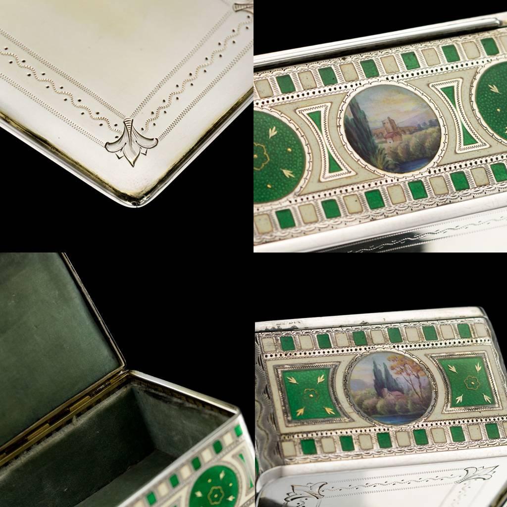 Antique 19th Century Stunning Solid Silver & Hand-Painted Enamel Jewellery Box 1