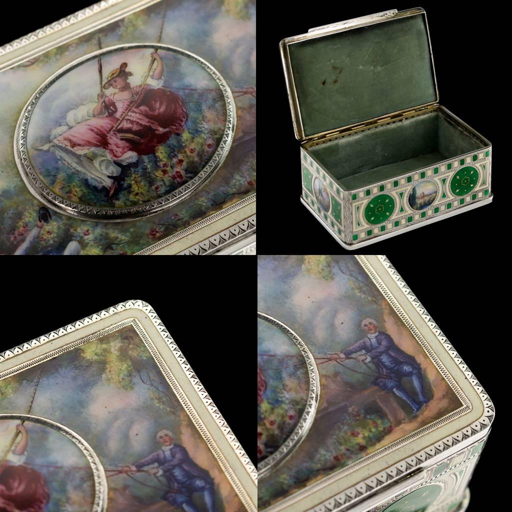 Antique 19th Century Stunning Solid Silver & Hand-Painted Enamel Jewellery Box 2