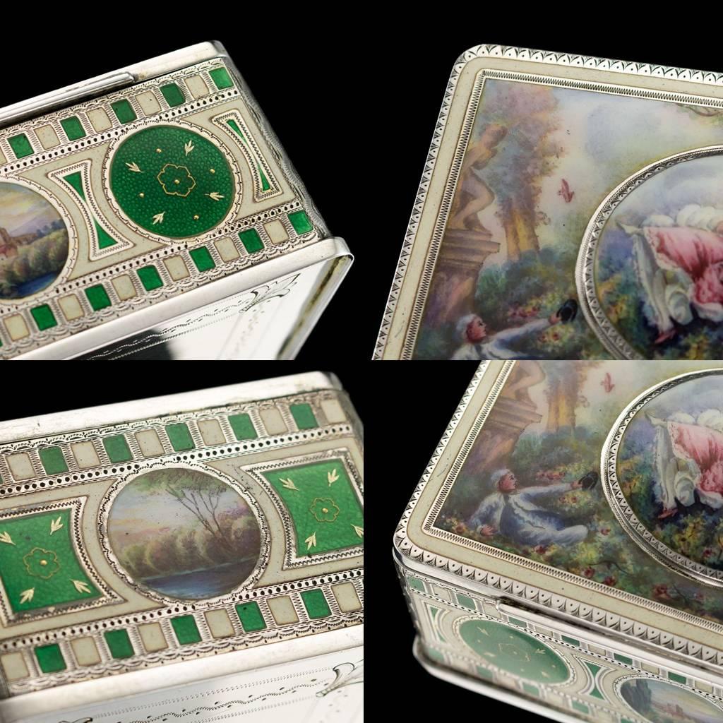 Antique 19th Century Stunning Solid Silver & Hand-Painted Enamel Jewellery Box 3