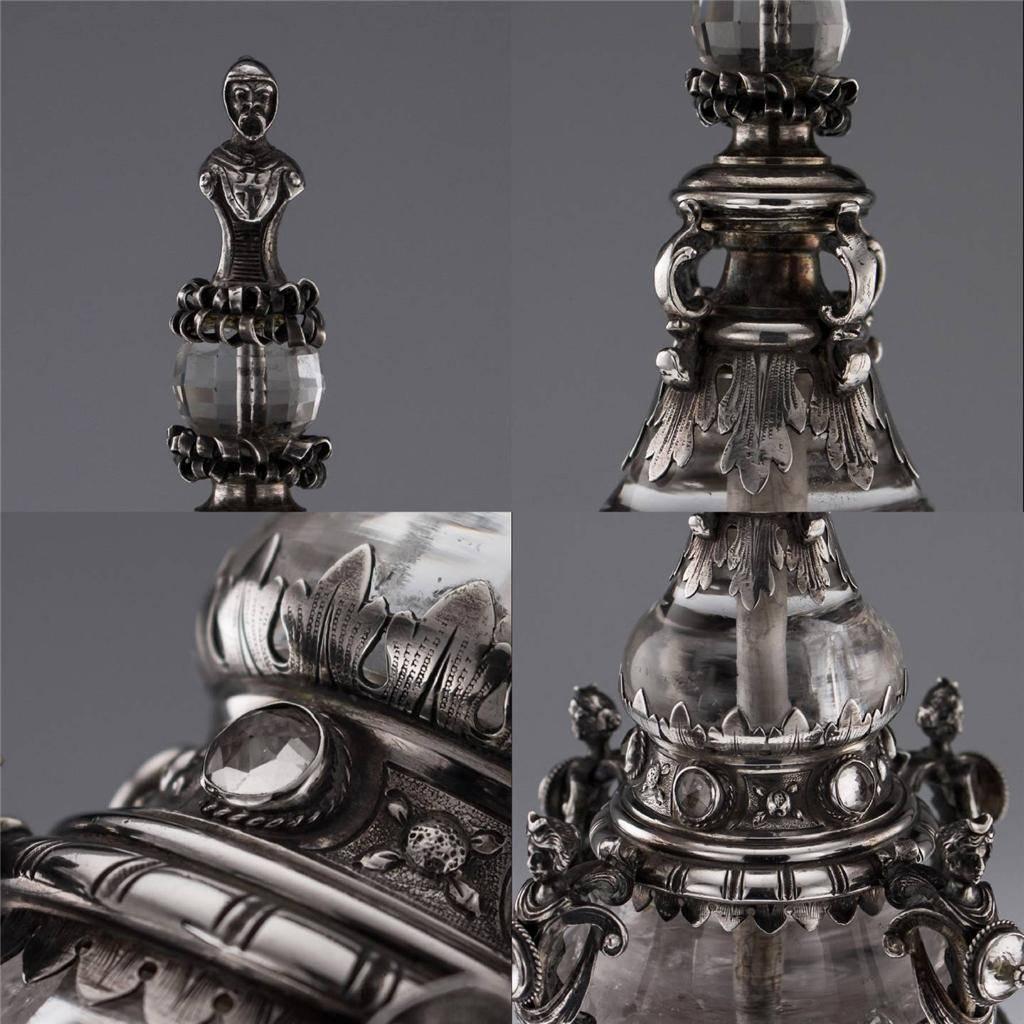 Antique Renaissance Style Solid Silver & Rock Crystal Cup and Cover, circa 1870 1
