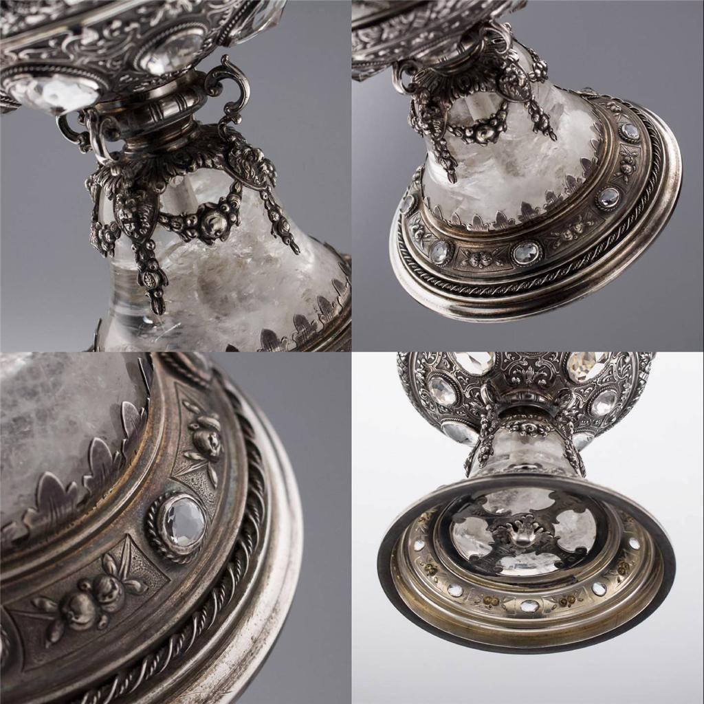 Antique Renaissance Style Solid Silver & Rock Crystal Cup and Cover, circa 1870 2