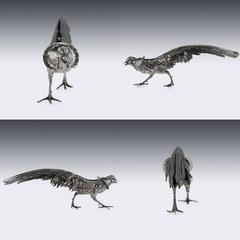 Antique 20th Century German Solid Silver Pair of Pheasant Statues, circa 1900