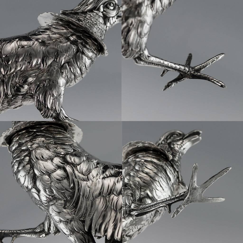 Antique 20th Century German Solid Silver Pair of Pheasant Statues, circa 1900 4