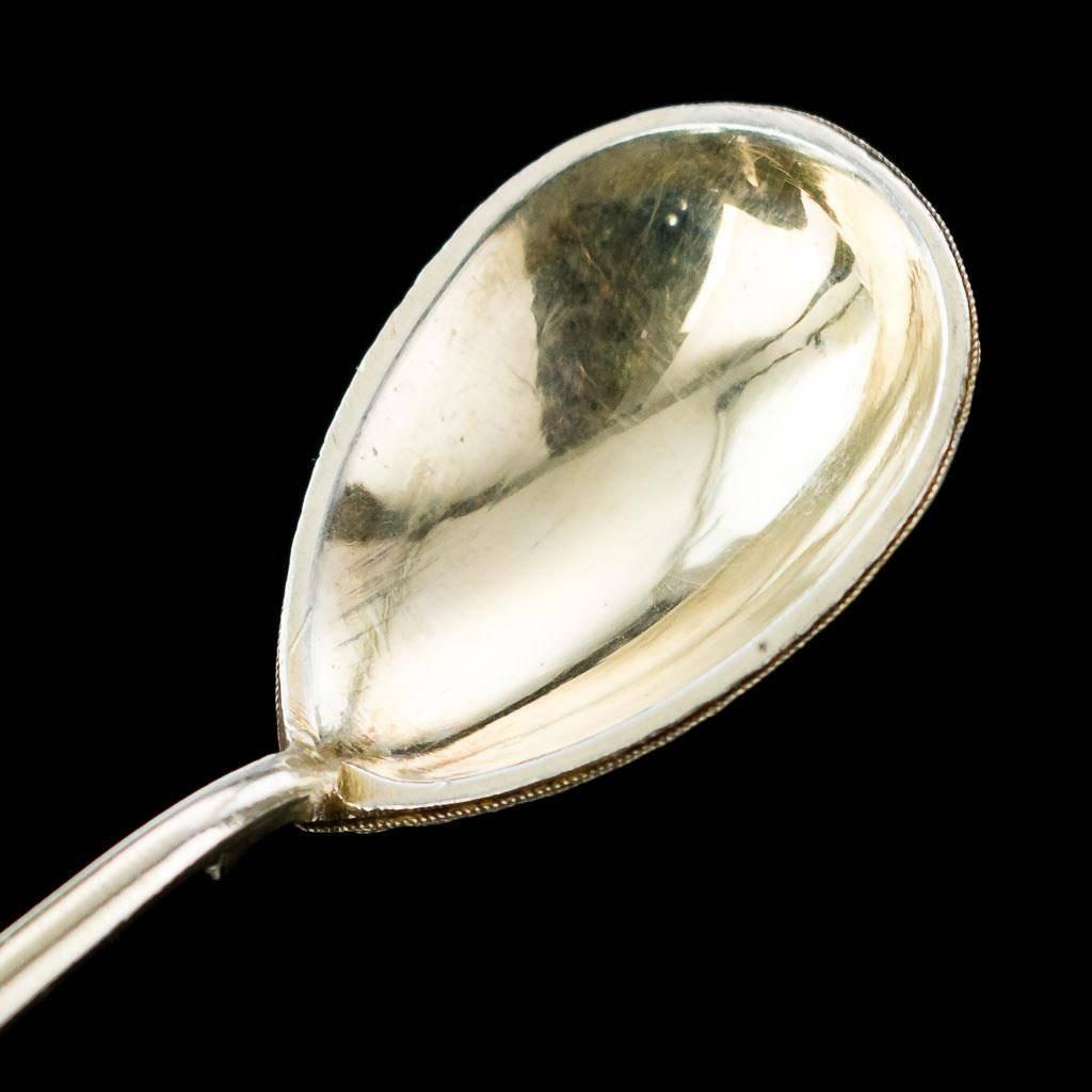 Antique Russian Solid Silver Gilt & 12 Cloisonne Enamel Spoons, circa 1890 1