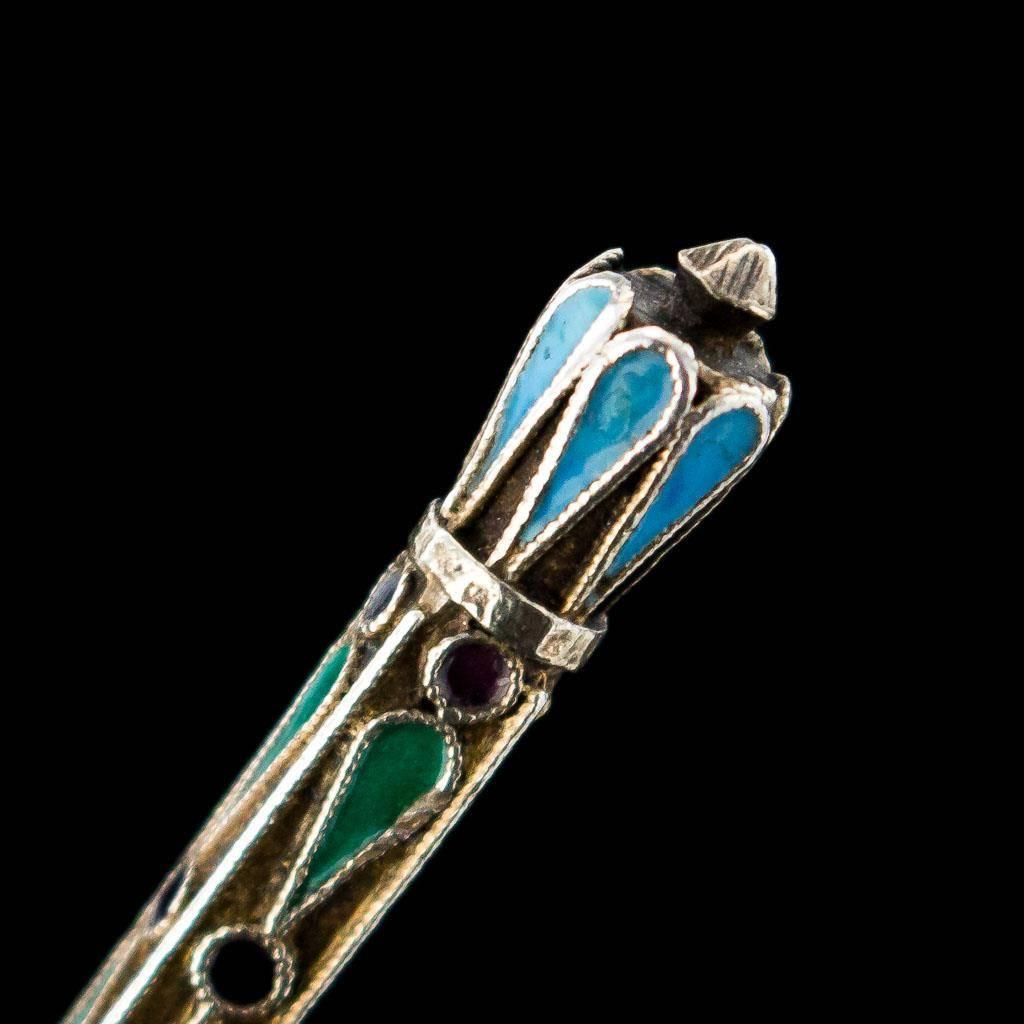 Antique Russian Solid Silver Gilt & 12 Cloisonne Enamel Spoons, circa 1890 3
