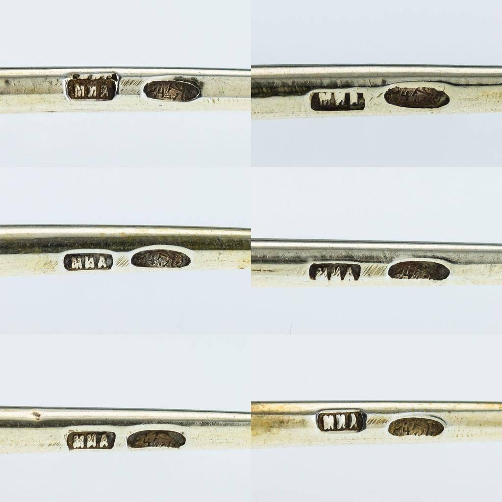 Antique Russian Solid Silver Gilt & 12 Cloisonne Enamel Spoons, circa 1890 6