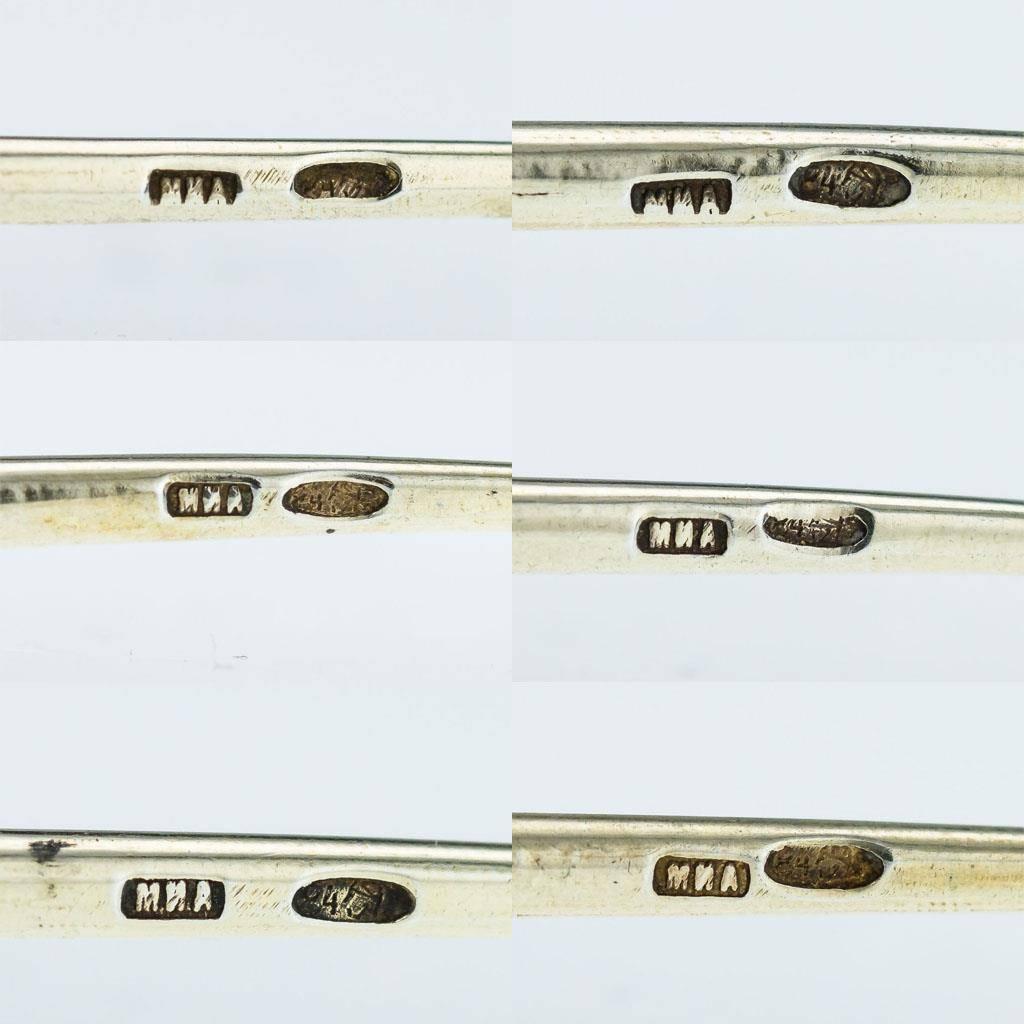 Antique Russian Solid Silver Gilt & 12 Cloisonne Enamel Spoons, circa 1890 5