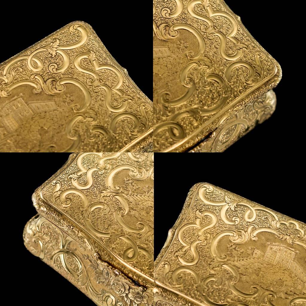 Antique German 14-Karat Solid Gold Engraved Castle Snuff Box, circa 1860 3