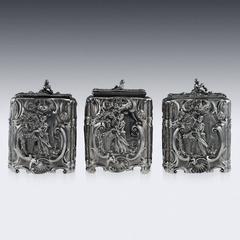 Antique Georgian Solid Silver Chinoiserie Tea Caddy Set, T Hemming, circa 1762