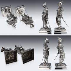 Antique German Solid Silver Pair of Massive Knight Figures, Hanau, circa 1900