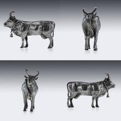 19th Century Victorian Solid Silver Novelty Cow Vesta Box, London, circa 1897
