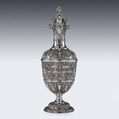 Antique Victorian Solid Silver Cellini Ewer Jug, Sheffield, circa 1894