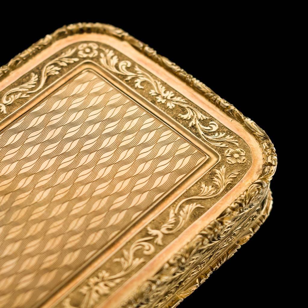 18k Gold Antique 19th Century French 18-Karat Solid Gold Engraved Snuff Box, circa 1880